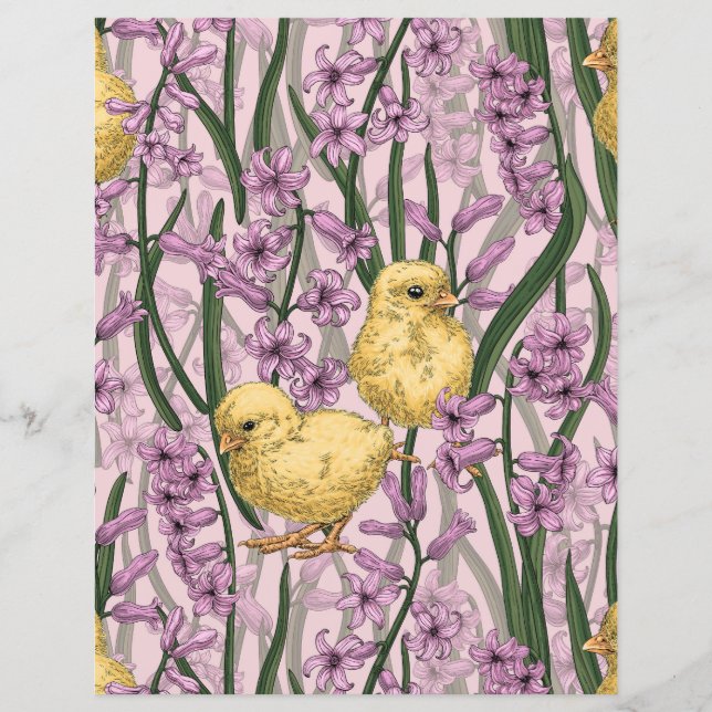 Chickens and hyacinths on pink (Front)