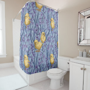 Chickens and hyacinths on sky blue