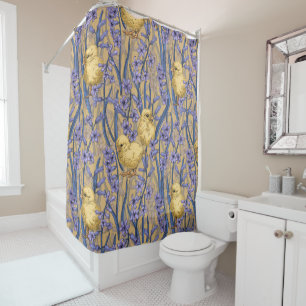 Chickens and hyacinths on yellow
