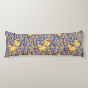 Chickens and hyacinths on yellow body pillow