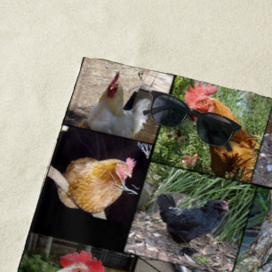 Chickens And Roosters Photo Collage, Beach Towel