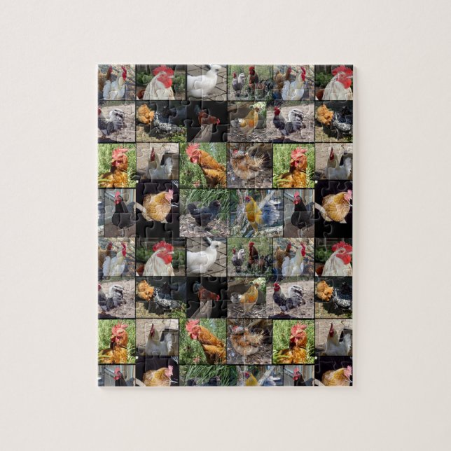 Chickens And Roosters Photo Collage, Jigsaw Puzzle (Vertical)