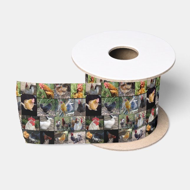 Chickens And Roosters Photo Collage, Satin Ribbon (Spool)