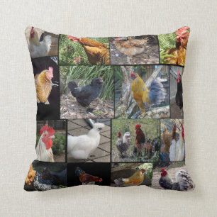 Chickens And Roosters Photo Collage, Throw Pillow