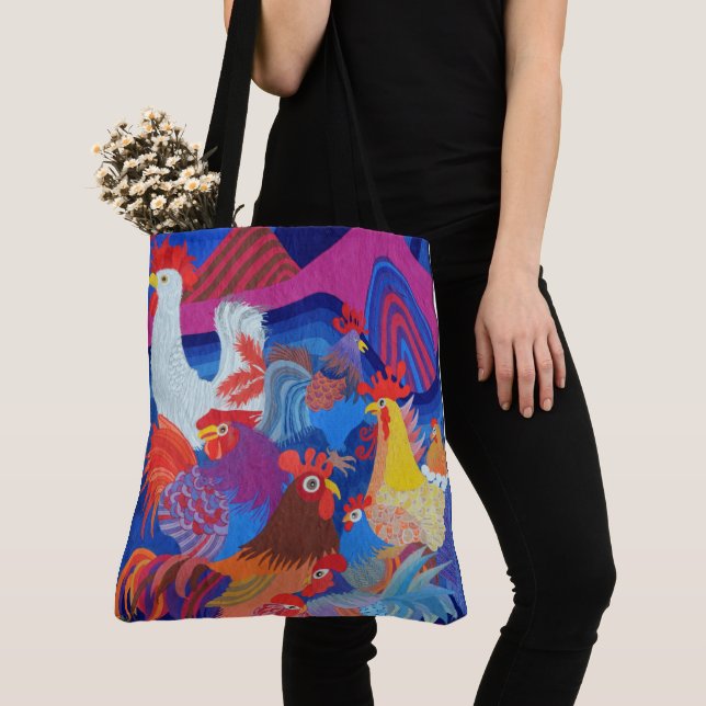 Chickens and Roosters Tote Bag (Close Up)