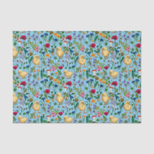 Chickens and wildflowers on baby blueHand-drawn ch Tissue Paper