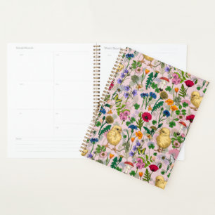 Chickens and wildflowers on cotton candy pink planner