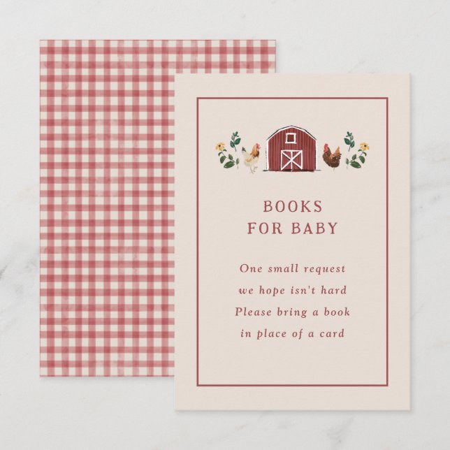 Chickens Barn Charming Farm Baby Shower Books Enclosure Card (Front/Back)