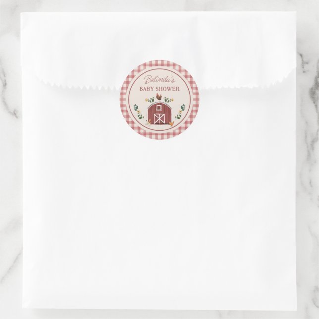 Chickens Barn Charming Farm Shower Gingham Classic Round Sticker (Bag)