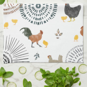 Chickens & Chicks Boho Pattern Kitchen Towel
