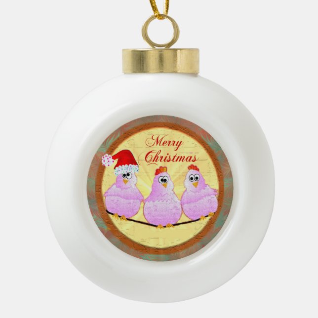 Chickens Christmas Ceramic Ball Christmas Ornament (Front)