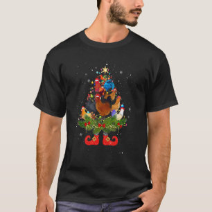 Chickens Christmas Tree Lights Santa Hat T-Shirt