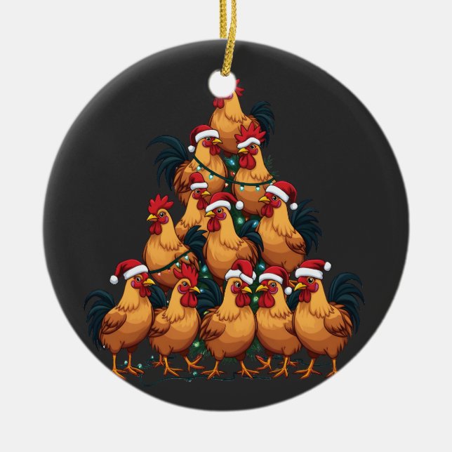 Chickens Christmas tree Merry Christmas Funny Xmas Ceramic Ornament (Front)