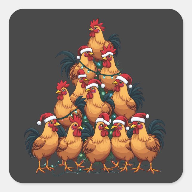 Chickens Christmas tree Merry Christmas Funny Xmas Square Sticker (Front)