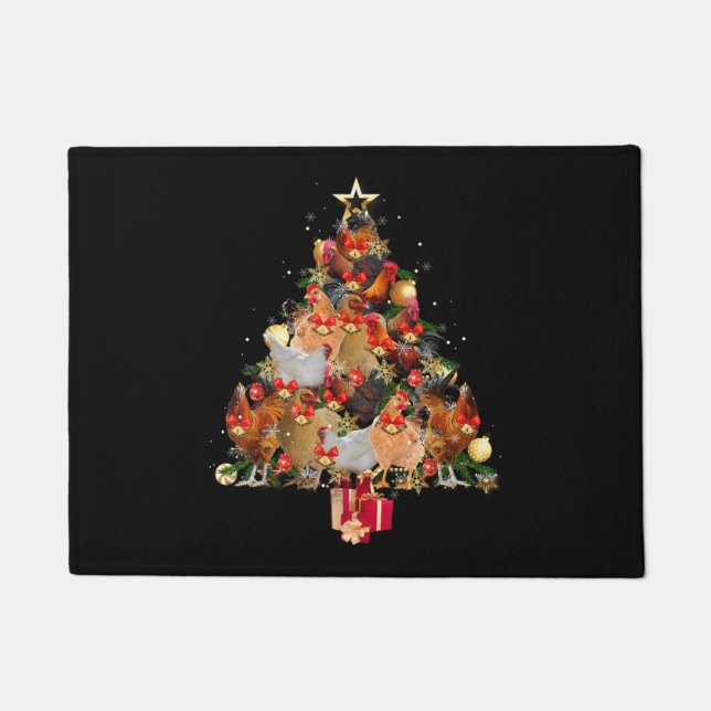 Chickens Christmas Tree Merry Clucking Matching Fa Doormat (Front)