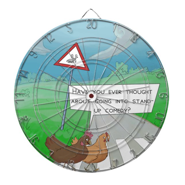 Chickens Crossing Road Funny Cartoon Dartboard (Front)