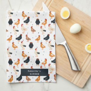 Chickens Cute Funny Illustration Personalized Gift Kitchen Towel