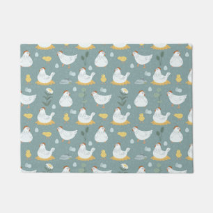 Chickens Dreaming in the Coop in Teal Doormat