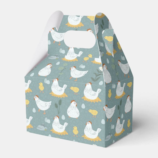 Chickens Dreaming in the Coop in Teal  Favor Box (Front Side)