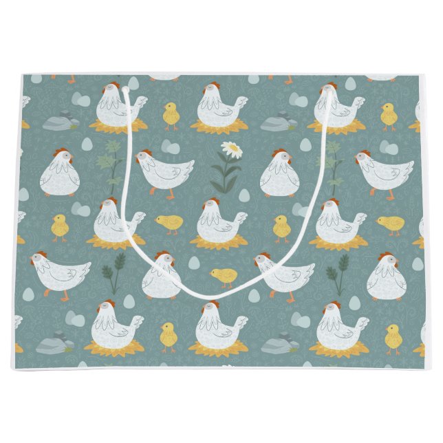 Chickens Dreaming in the Coop in Teal  Large Gift Bag (Front)