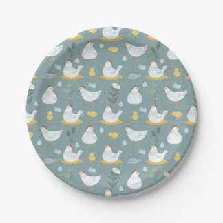 Chickens Dreaming in the Coop in Teal Paper Plate