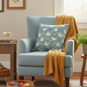 Chickens Dreaming in the Coop in Teal Throw Pillow
