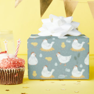 Chickens Dreaming in the Coop in Teal Wrapping Paper