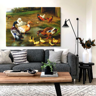 Chickens, Ducks And Ducklings At The Farm Canvas Print