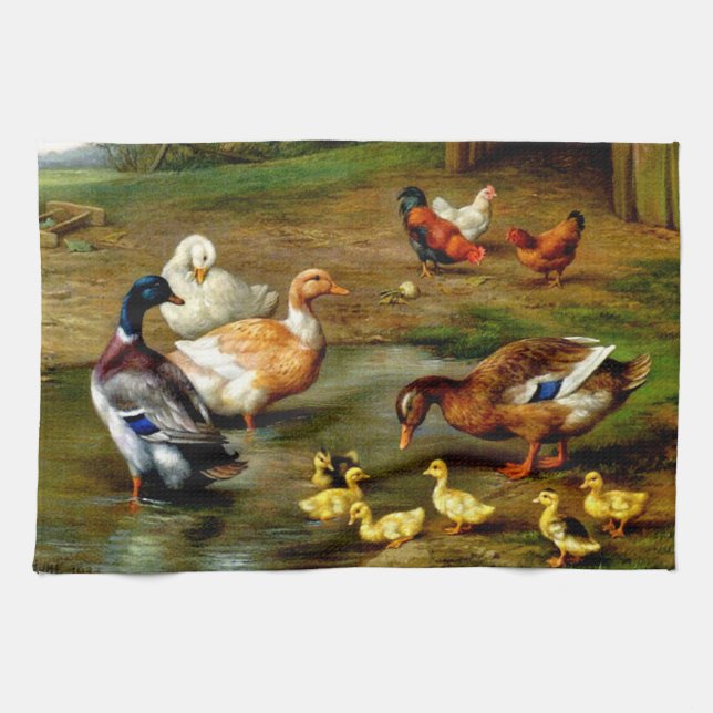 Chickens, Ducks And Ducklings At The Farm Kitchen Towel (Horizontal)
