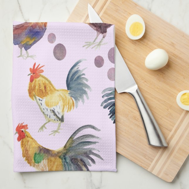 Chickens & Eggs Barnyard Farm Country Watercolor Kitchen Towel (Quarter Fold)