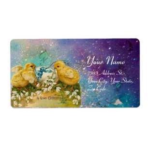 CHICKENS,FLOWERS ,EASTER EGG IN GOLD BLUE SPARKLES