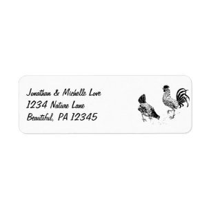 Chickens Hen and Rooster   Black and White Address