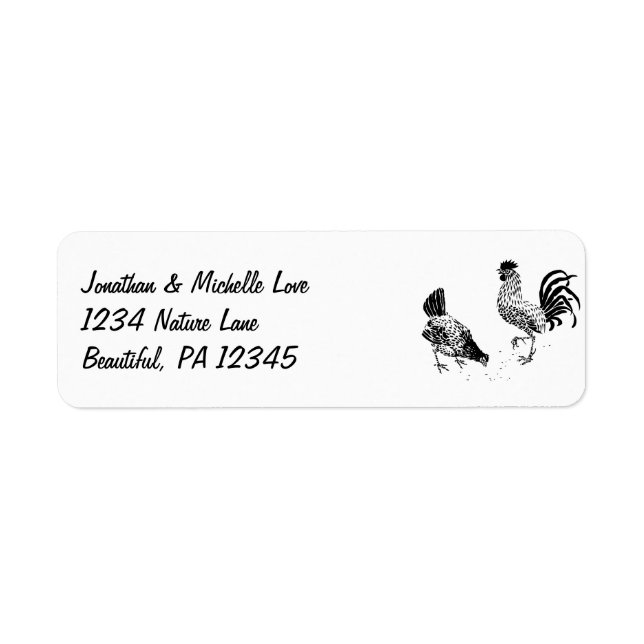 Chickens Hen and Rooster | Black and White Address (Front)