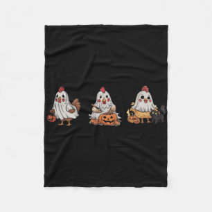 Chickens In Ghost Costume Pumpkin Black Cat Hallow Fleece Blanket
