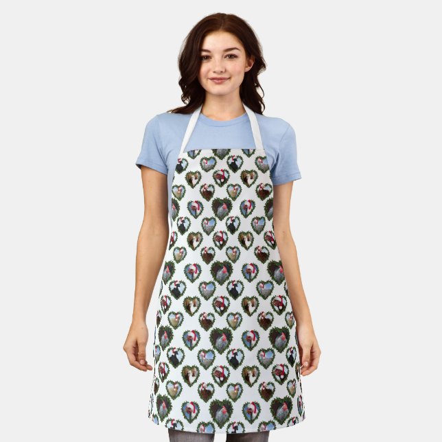 Chickens in Heart Wreaths Christmas Apron (Worn)