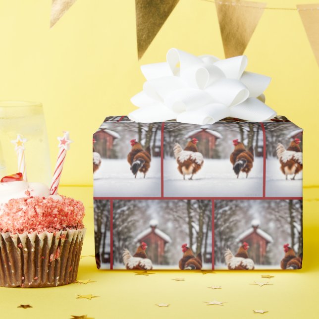 Chickens In Snow Wrapping Paper (Birthday Party)