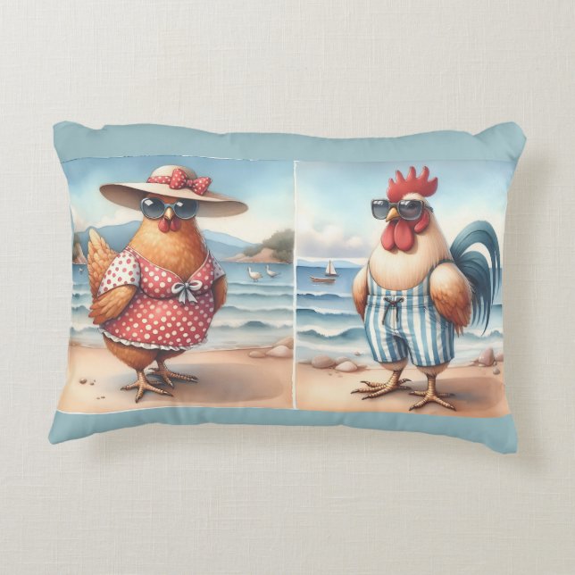 Chickens in Swimsuits at the Seaside Accent Pillow (Back)