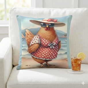 Chickens in Swimsuits at the Seaside Throw Pillow