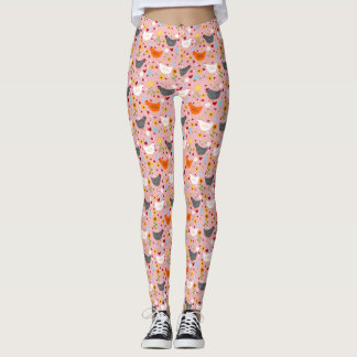 Chickens in the Flower Garden Pink Leggings