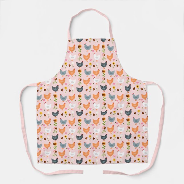 Chickens in the Flowers Pink Apron (Front)