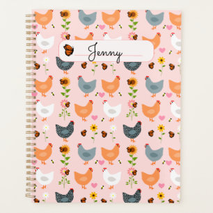Chickens in the Flowers Pink Personalized Planner