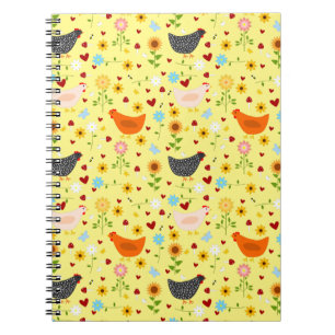 Chickens in the Garden with Flowers and Bugs Notebook
