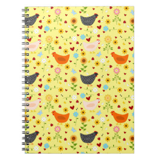 Chickens in the Garden with Flowers and Bugs Notebook
