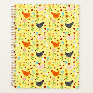 Chickens in the Garden with Flowers Planner