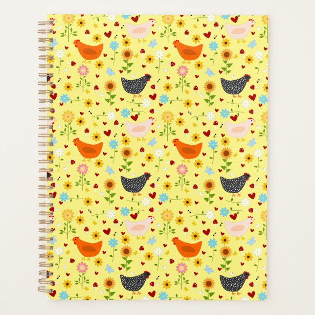 Chickens in the Garden with Flowers Planner (Front)