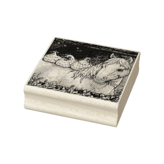 CHICKENS IN THE STABLE, HORSE RUBBER STAMP (Stamp)