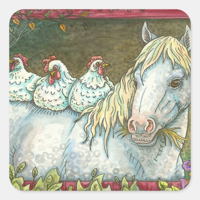 CHICKENS IN THE STABLE, HORSE STICKERS Squ. Sheet (Front)