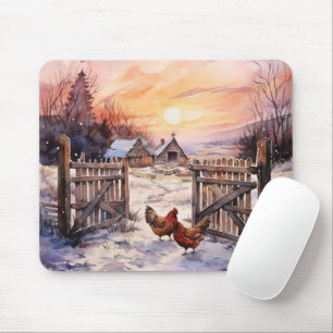 Chickens In the Winter Farmyard Mouse Pad