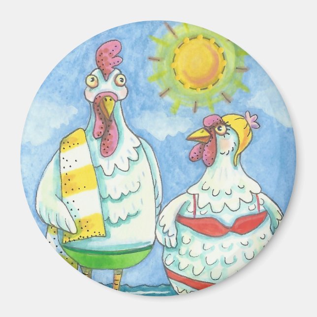 CHICKENS OF THE SEA, FUNNY CARTOON MAGNET Round (Front)