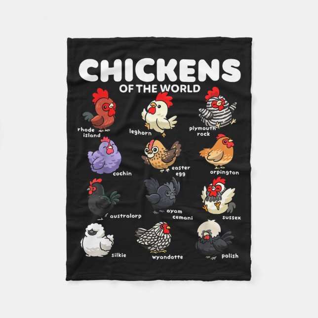 Chickens Of The World Funny Cartoon Chicken Breeds Fleece Blanket (Front)